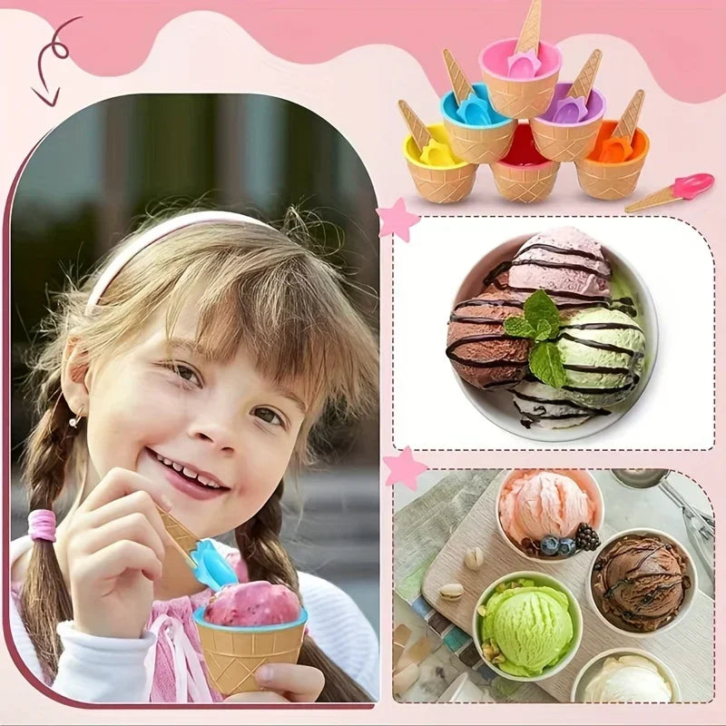 Ice Cream Cups and Ice Cream Scoop Set Summer Essential Party Ice Cream Cone Planter with Spoon Kitchen Supplies Kitchen Tools