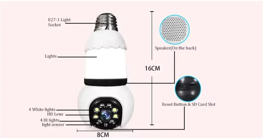 8MP E27 Bulb Wireless Camera LED Bulb & Cameras 2in1 WiFi Two-way Audio Security Surveillance CCTV Security PTZ Cam Smart Tracking