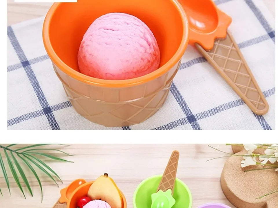 Ice Cream Cups and Ice Cream Scoop Set Summer Essential Party Ice Cream Cone Planter with Spoon Kitchen Supplies Kitchen Tools