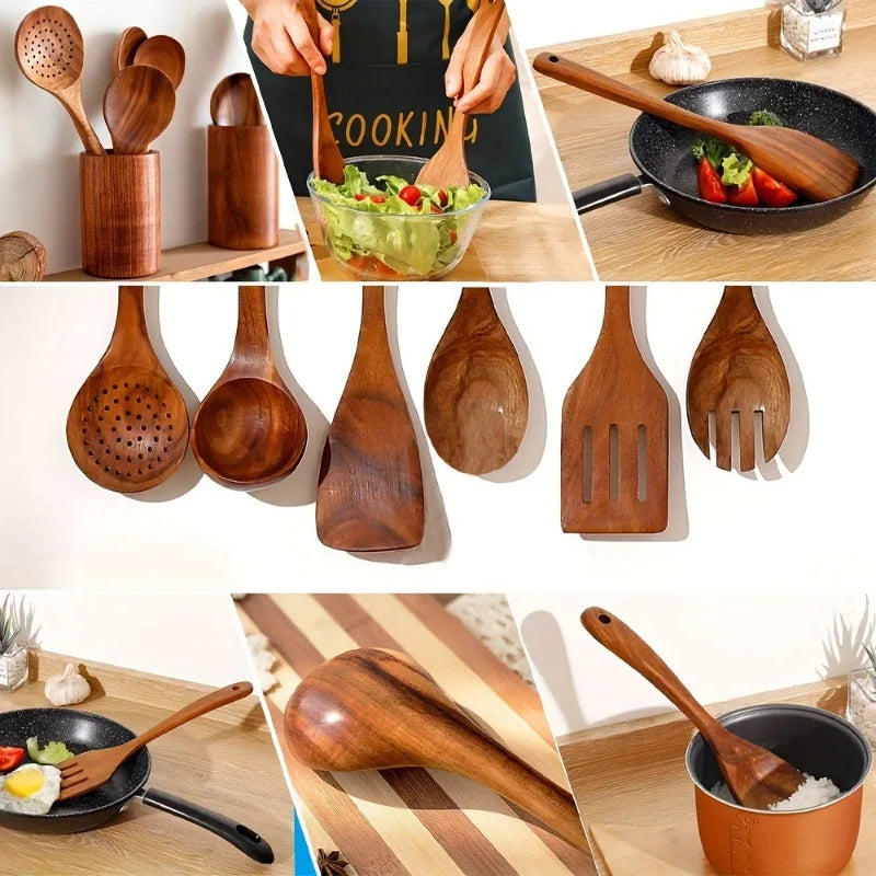 8pcs Cooking Utensils Set Premium Wooden Heat Resistant Non stick Pan Kitchen Cooking Tool Shovel Spoon Fork Kitchen Accessories