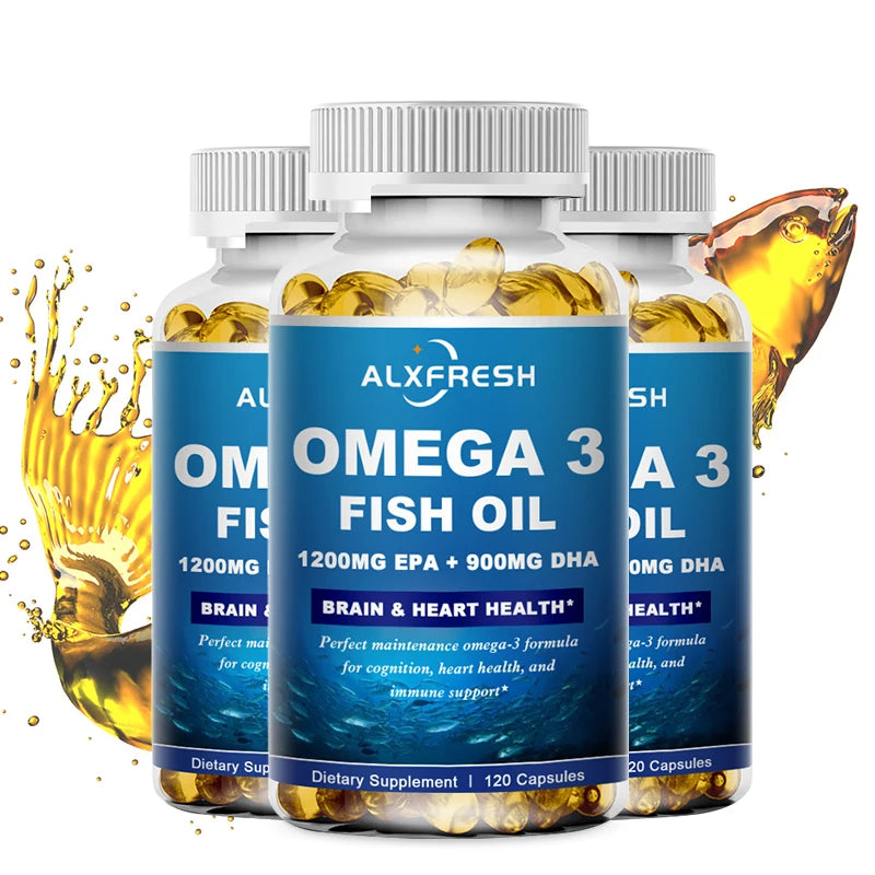 Omega-3 Fish Oil Softgels – 3600mg with High EPA 1300mg & DHA 900mg, Non-GMO, Gluten-Free