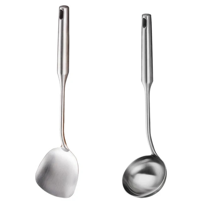 2-7Pcs Stainless Steel Kitchen Utensils Set, All Metal Cooking Tools - Spatula, Soup Ladle, Skimmer, Pasta Server, Large Spoon