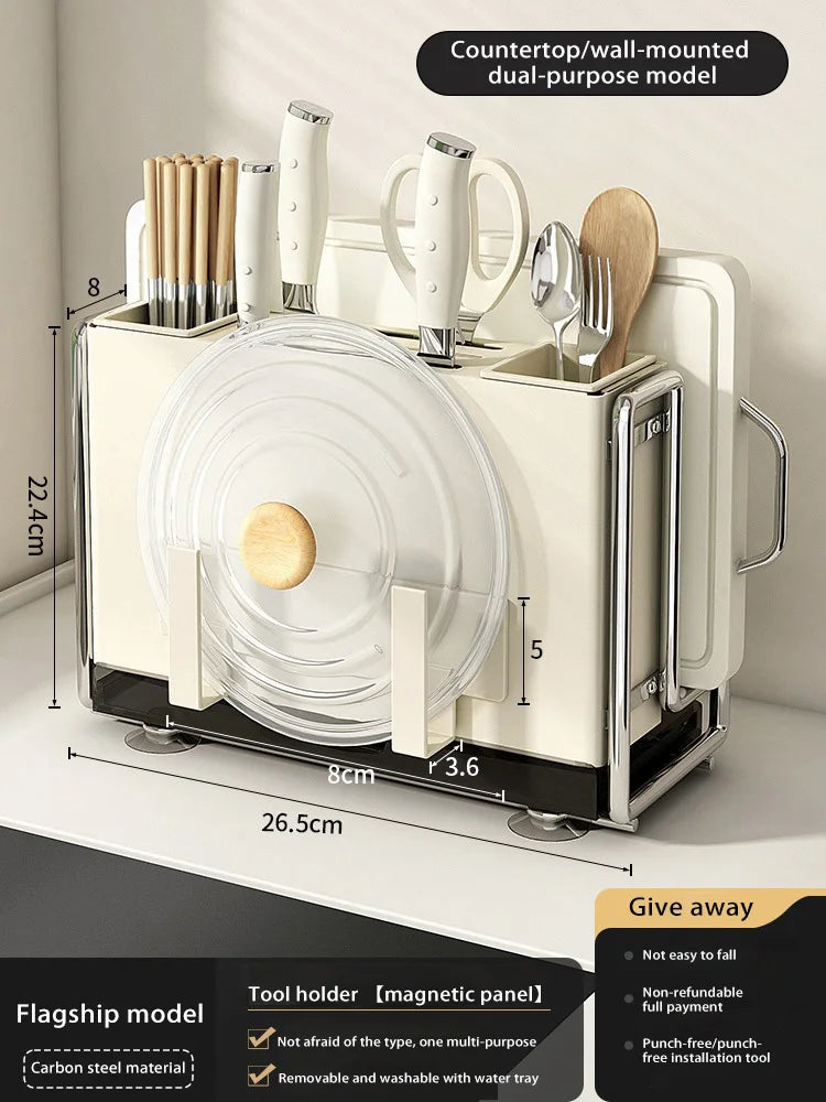 Kitchen Knife Rack Wall-mount Cutting Board Storage Racks Household Multifunctional Countertop Chopping Board Storage Rack