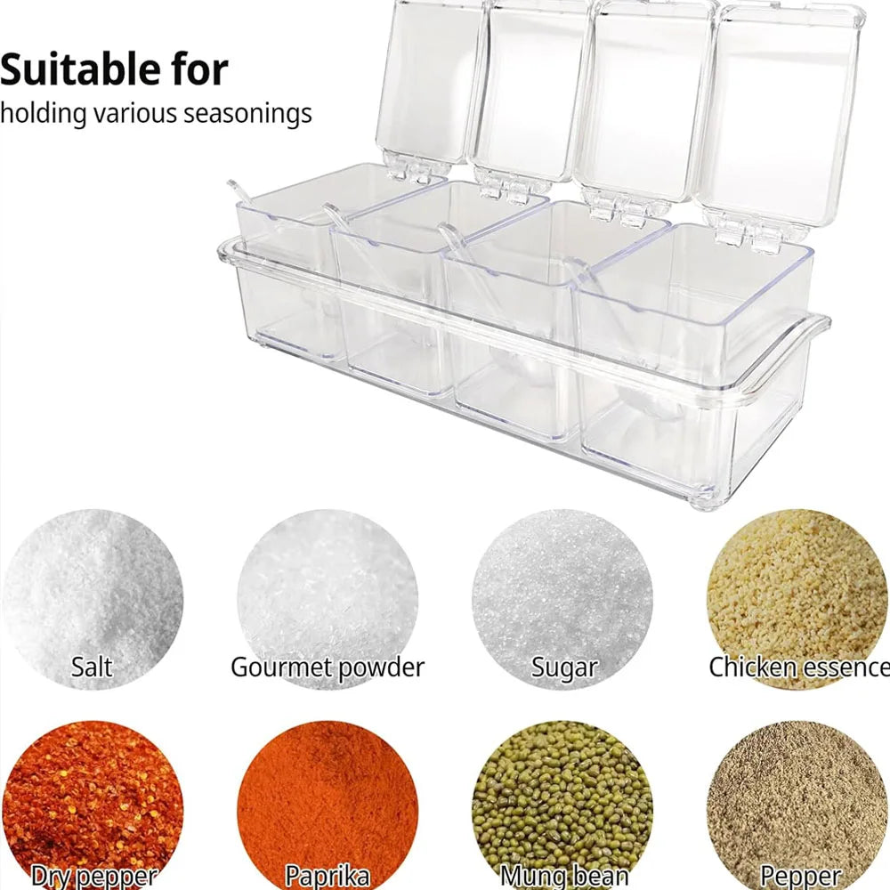 Clear Seasoning Box - Spice Storage Container Storage Tool for Kitchen Herb Spice Tools Gadgets-Cruet with Cover and Spoon