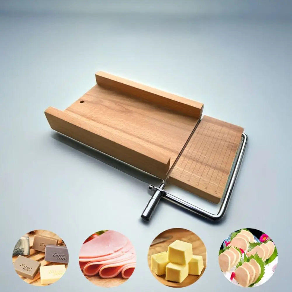 Kitchen Gadgets Wood Cheese Slicer Stainless Steel Wire with Scale Ham Slicer Handmade Cheese Cutter Butter