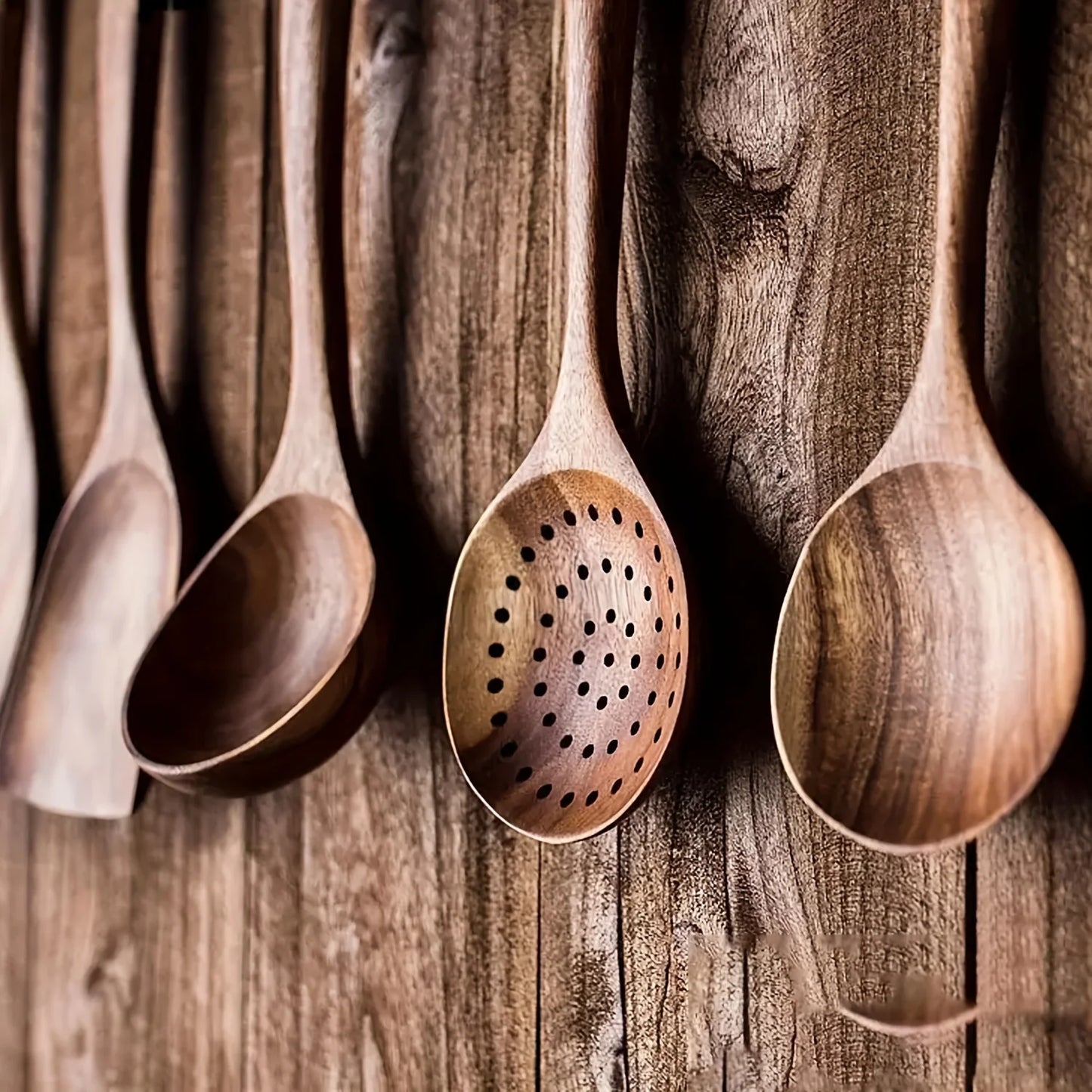 5pcs Premium Wooden Kitchen Utensils Set - Ergonomic Handles, Natural Wooden Spoons, Spurtle, Ladle, And Wok Spatulas