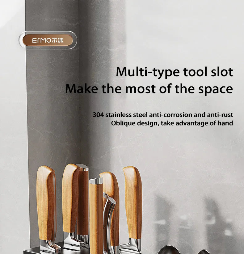 Kitchen Knife Holders Storage Rack Household Stainless Stee Countertop Knife Spoon Chopstick Holder With Drain Tray
