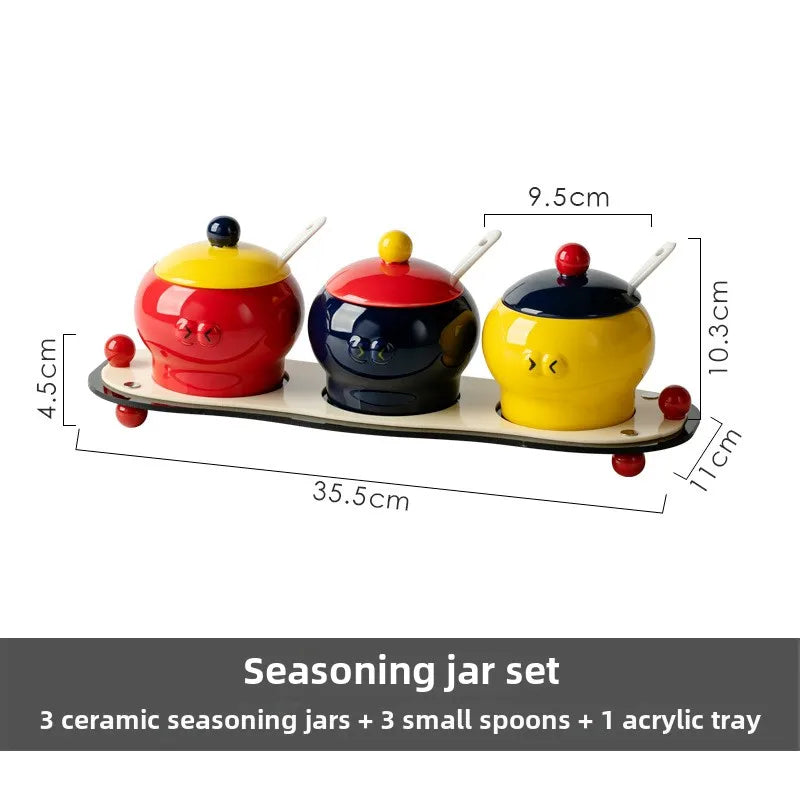 Ceramic household cute condiment box Condiment jar Salt jar condiment jar with covered kitchen storage utensils