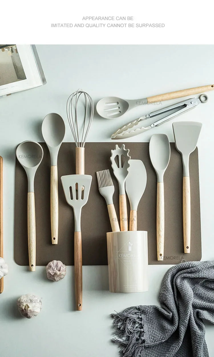 13PCS Silicone Kitchenware Non-Stick Pan Cooking Utensils Set Kitchen Measuring Spoons Utensils Baking Tools With Storage Box