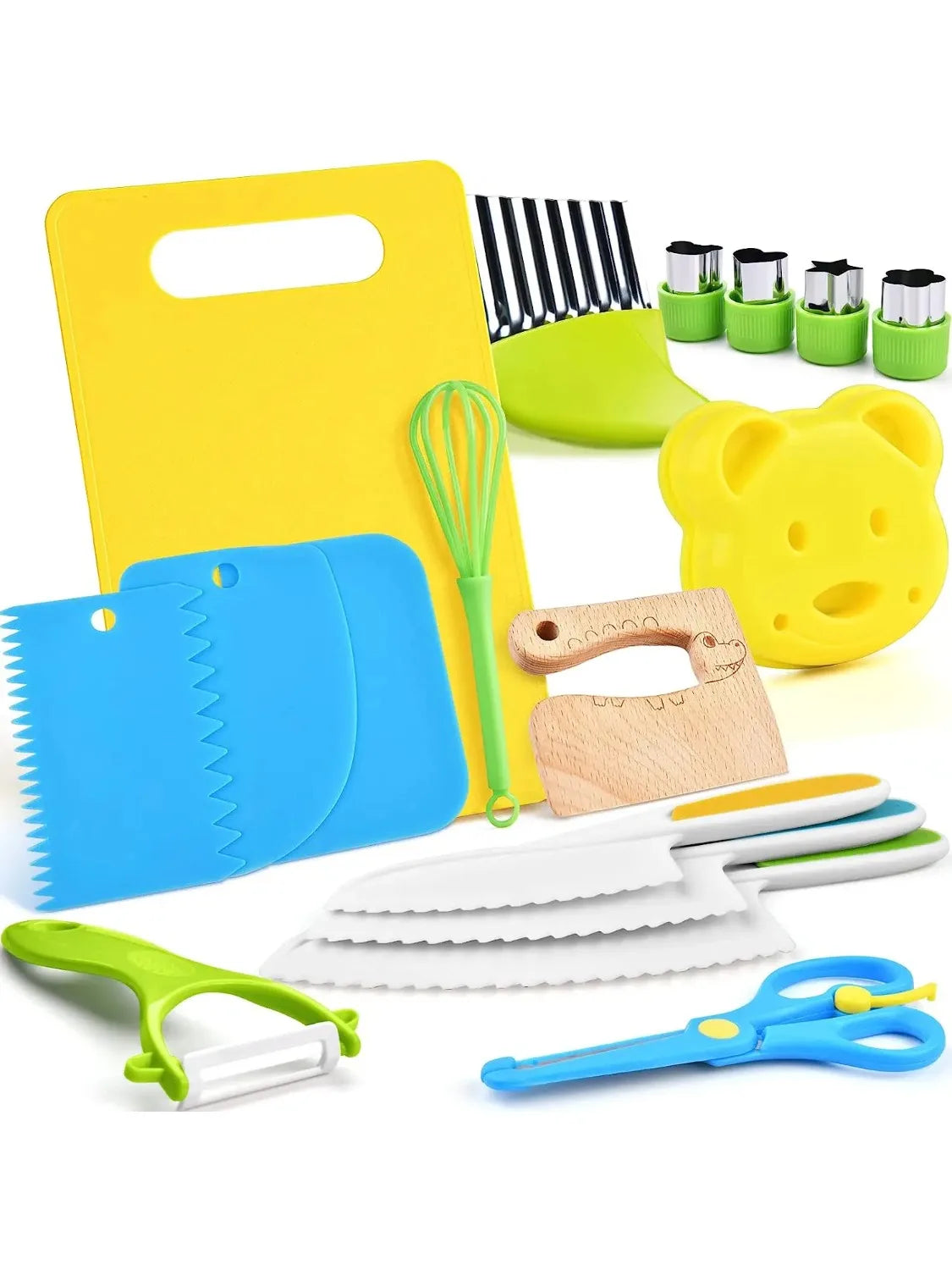17PCS Kids Cooking Sets Real Cooking Montessori Kitchen Toys for DIY Plastic Kitchen Accessories Tools Toddlers Kids Safe Knives