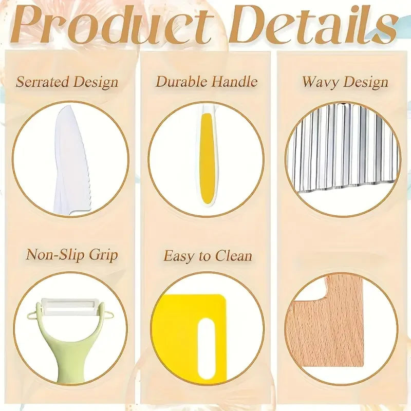 17PCS Kids Cooking Sets Real Cooking Montessori Kitchen Toys for DIY Plastic Kitchen Accessories Tools Toddlers Kids Safe Knives