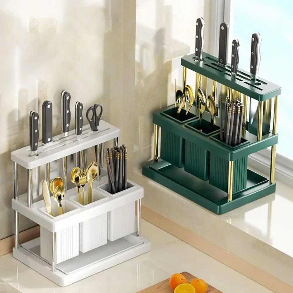 Kitchen Knife Holder Multi-Function Cutter and Cutlery Drainer Rack Space Saving Kitchen Accessories Rag Storage Drainage Shelf