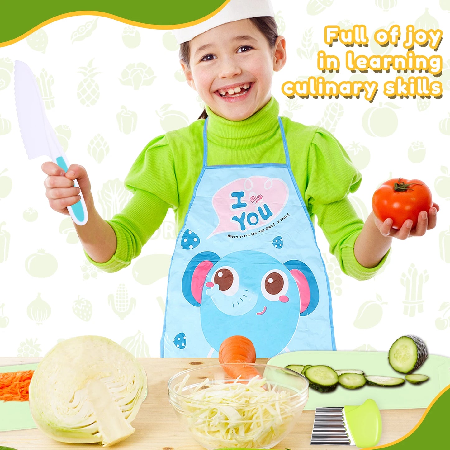 17Pcs Kids Kitchen Knife Set Safe Kids Cooking Set with Foldable Storage Box Multipurpose Toddler Knife Kit for Gathering Party