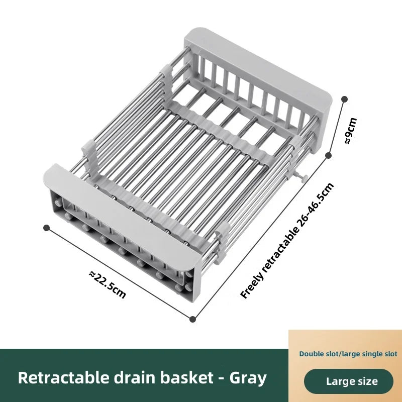 Kitchen Drain Rack Stainless Steel Retractable Sink Rack Storage Rack Household Tableware And Dishes Storage Rack
