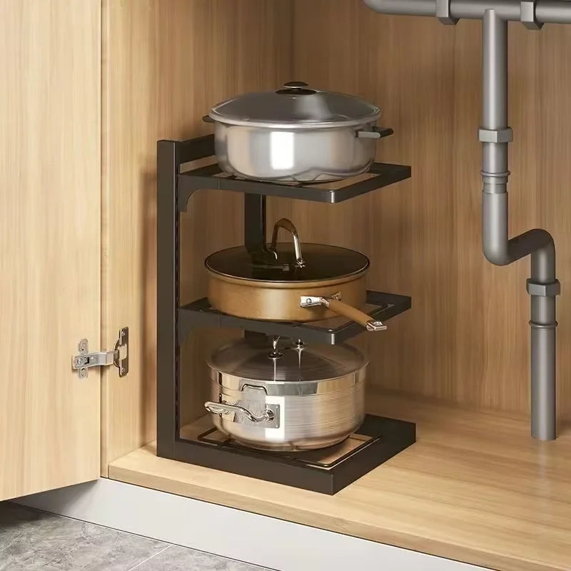 1PCS Kitchen Sink Shelf Multi-layer Pot Rack Under Cabinet Storage Organizer Rack Multi-functional Frying Pan Rice Cooker Holder