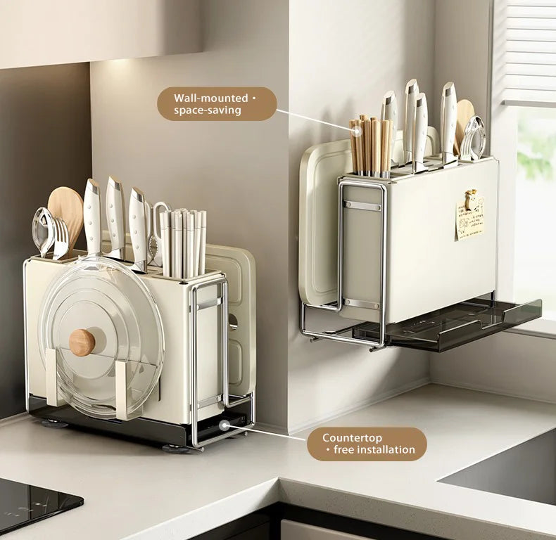 Kitchen Knife Rack Wall-mount Cutting Board Storage Racks Household Multifunctional Countertop Chopping Board Storage Rack