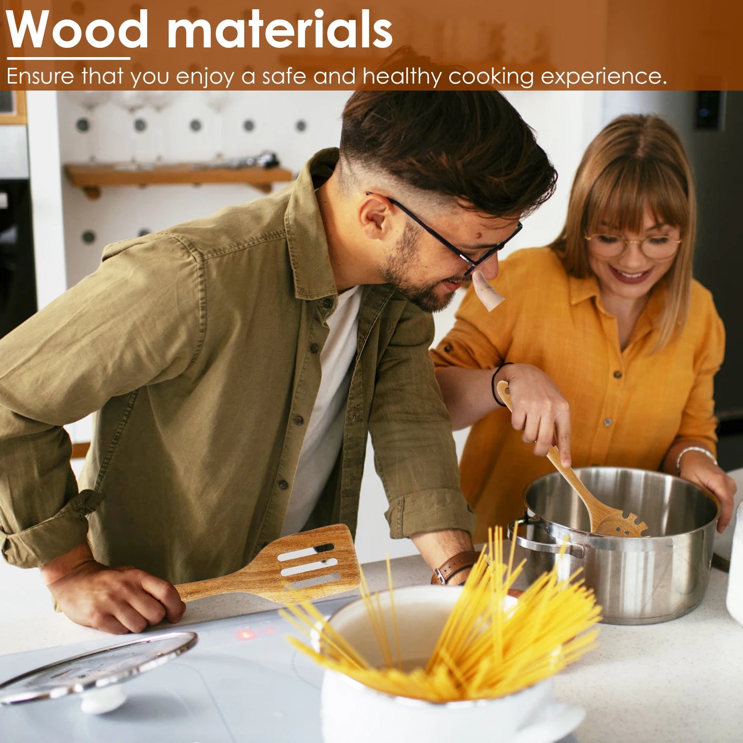 10Pcs Wooden Kitchen Utensils Set Frying Spatula Solid Wood High Temperature Resistant Soup Spoon Non-stick Stir-Fry Shovel