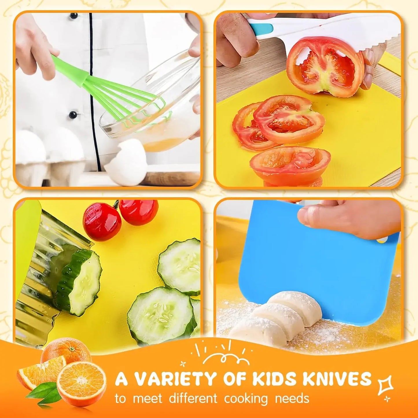 17PCS Kids Cooking Sets Real Cooking Montessori Kitchen Toys for DIY Plastic Kitchen Accessories Tools Toddlers Kids Safe Knives