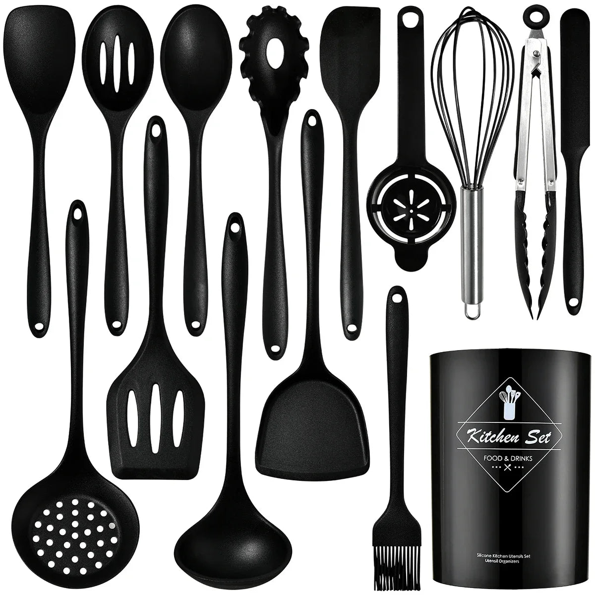 15pcs Pink Silicone Kitchenware with Storage Bucket Spatula Shovel Ladle Cookware Kitchen Utensils Set Non-Stick Cooking Tools