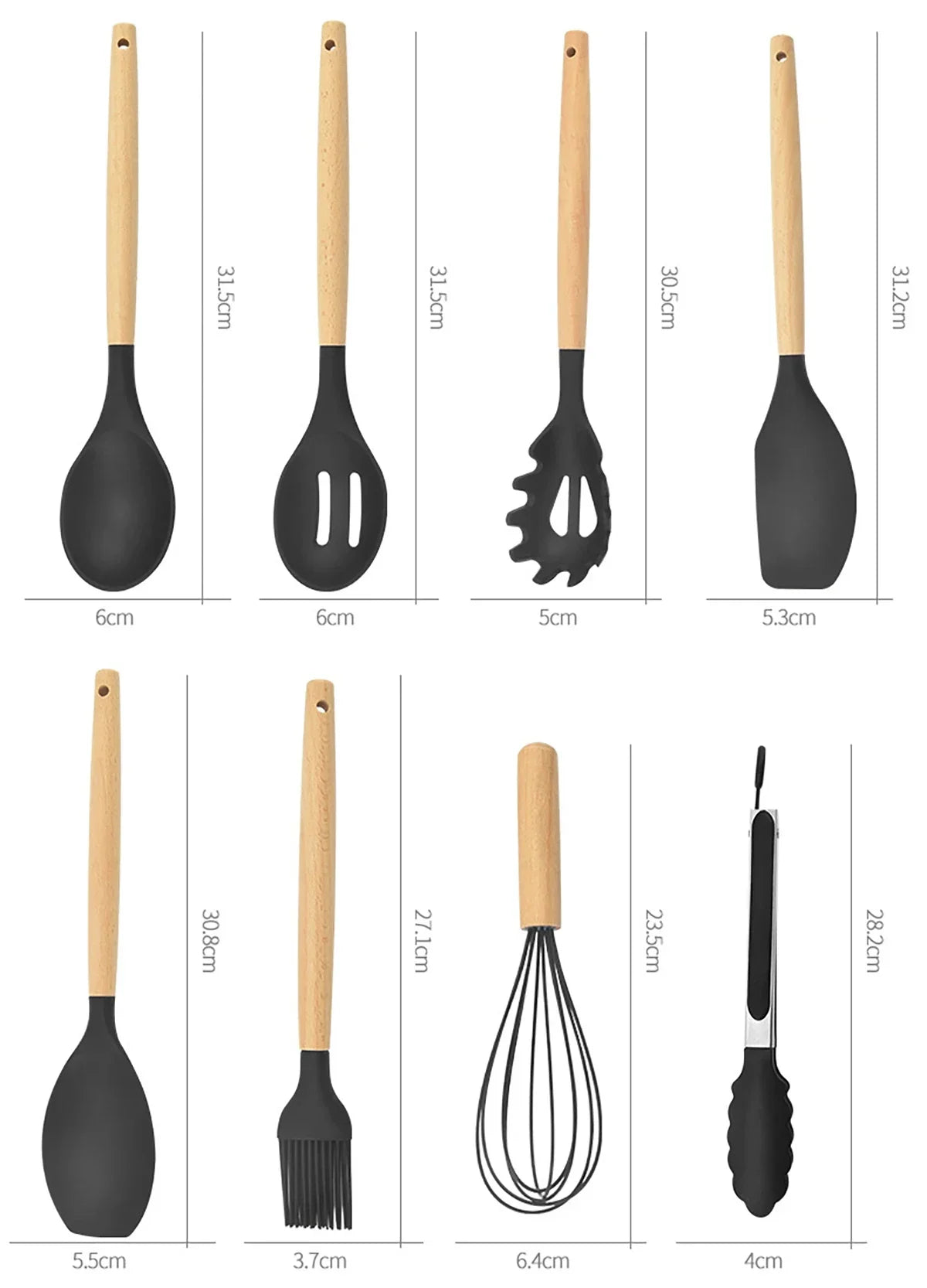 12Pcs/Set Silicone Kitchen Utensils With Storage Wooden Handle Bucket High Temperature Resistant And Non Stick Pot Spatula Spoon