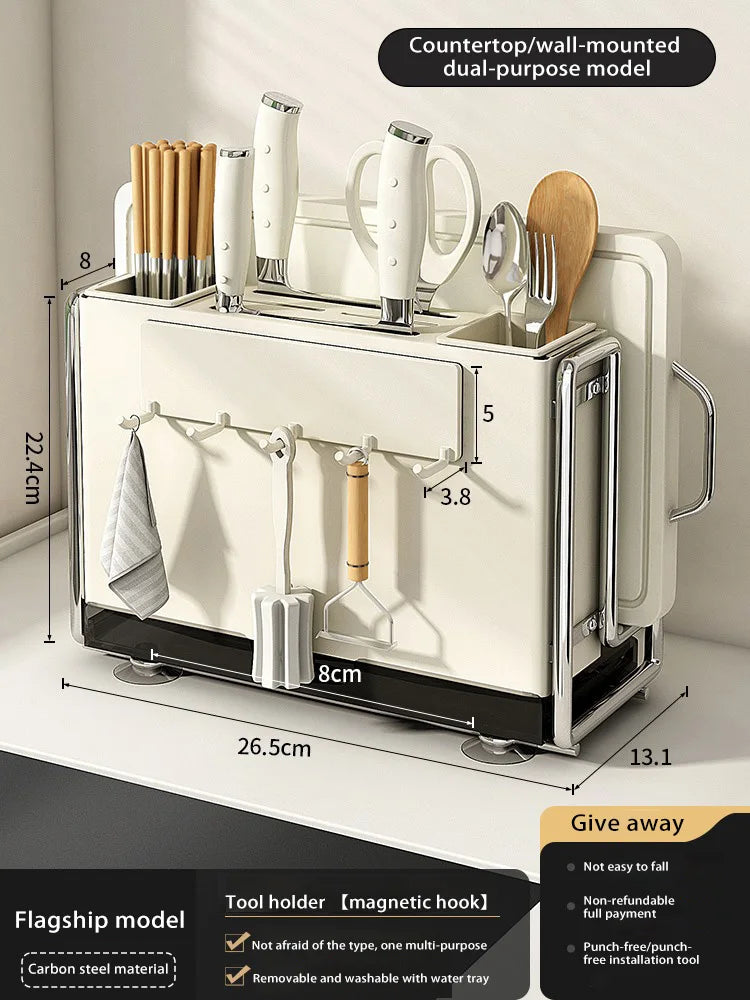 Kitchen Knife Rack Wall-mount Cutting Board Storage Racks Household Multifunctional Countertop Chopping Board Storage Rack