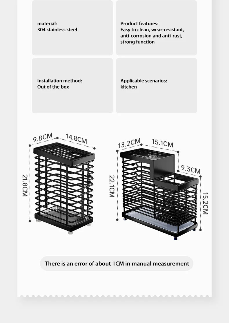 Kitchen Knife Holders Storage Rack Household Stainless Stee Countertop Knife Spoon Chopstick Holder With Drain Tray