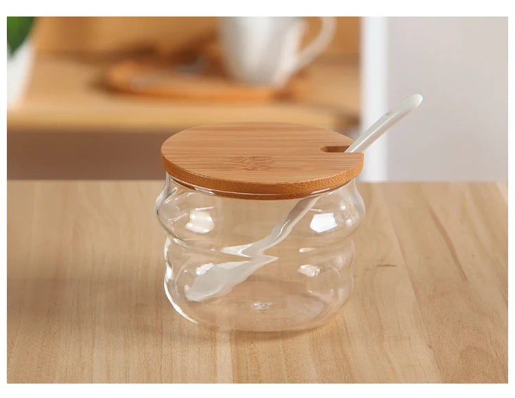 Ceramic Seasoning Jars with Wooden Lid Salt Shakers Kitchen Supplies White Spice Organizer Canister Spoon Set White Sugar Box