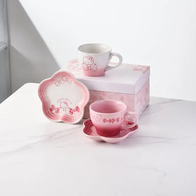 Cartoon Kitty Children Tableware Set Pink Ceramic Dinner Plate Dish Plate Tea Cup Cat Plate Cute Meal Kitchen Home Household
