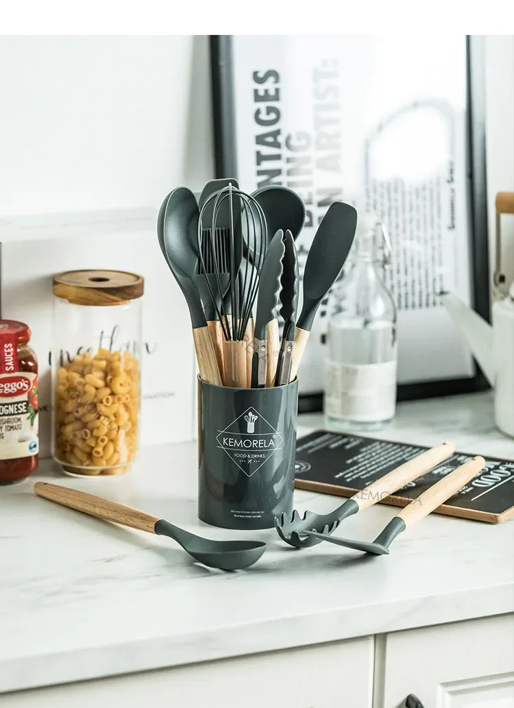 13PCS Silicone Kitchenware Non-Stick Pan Cooking Utensils Set Kitchen Measuring Spoons Utensils Baking Tools With Storage Box