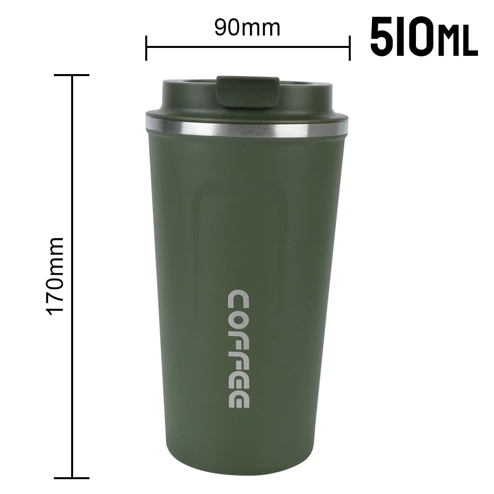 Car Coffee Mug - 380ml & 510ml Leak-Proof Thermos Travel Cup, Double-Wall Stainless Steel Vacuum Mug