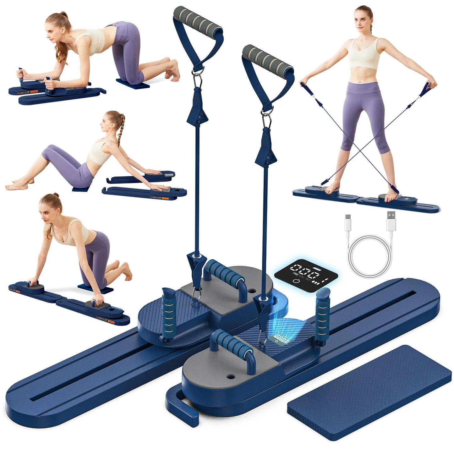 Portable Pilates Board with Resistance Bands – Multi-Functional Full Body Fitness Reformer for Women, Home Workout