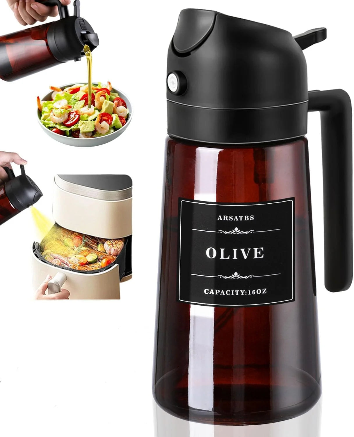 16oz (470ml) 2-in-1 Oil Sprayer & Dispenser – Thick Glass | Cooking, BBQ, Air Fryer