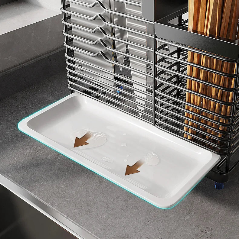 Kitchen Knife Holders Storage Rack Household Stainless Stee Countertop Knife Spoon Chopstick Holder With Drain Tray