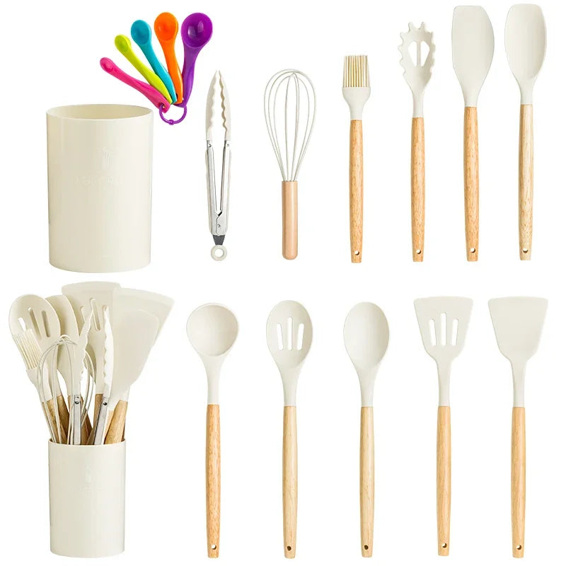 13PCS Silicone Kitchenware Non-Stick Pan Cooking Utensils Set Kitchen Measuring Spoons Utensils Baking Tools With Storage Box