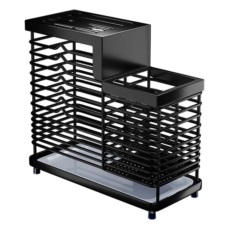 Kitchen Knife Holders Storage Rack Household Stainless Stee Countertop Knife Spoon Chopstick Holder With Drain Tray