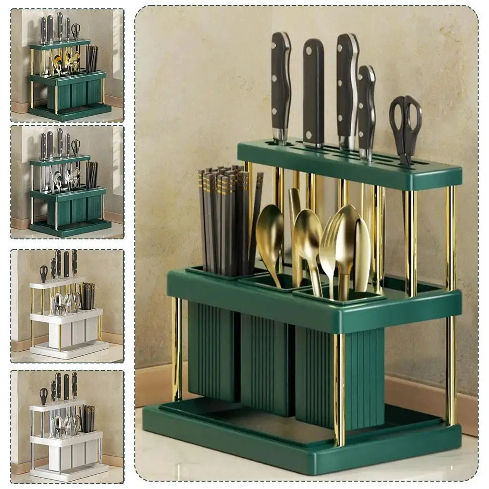 Kitchen Knife Holder Multi-Function Cutter and Cutlery Drainer Rack Space Saving Kitchen Accessories Rag Storage Drainage Shelf