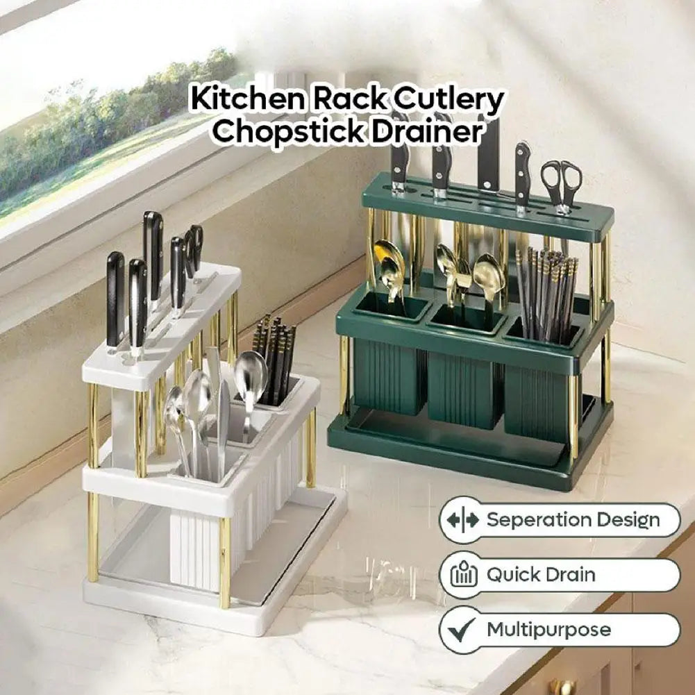 Kitchen Knife Holder Multi-Function Cutter and Cutlery Drainer Rack Space Saving Kitchen Accessories Rag Storage Drainage Shelf