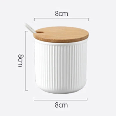 Ceramic Seasoning Jars with Wooden Lid Salt Shakers Kitchen Supplies White Spice Organizer Canister Spoon Set White Sugar Box