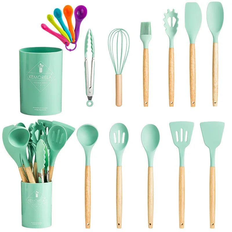 13PCS Silicone Kitchenware Non-Stick Pan Cooking Utensils Set Kitchen Measuring Spoons Utensils Baking Tools With Storage Box