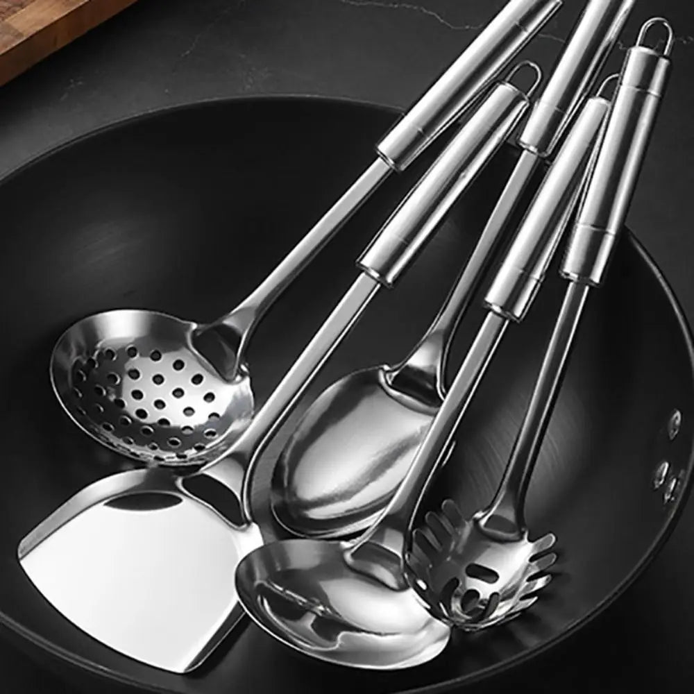 9Pcs Household Stainless Steel Kitchen Cooking Utensils Set Rust-proof Long Handle Cooking Spatula Set Durable Shovel Set Pasta