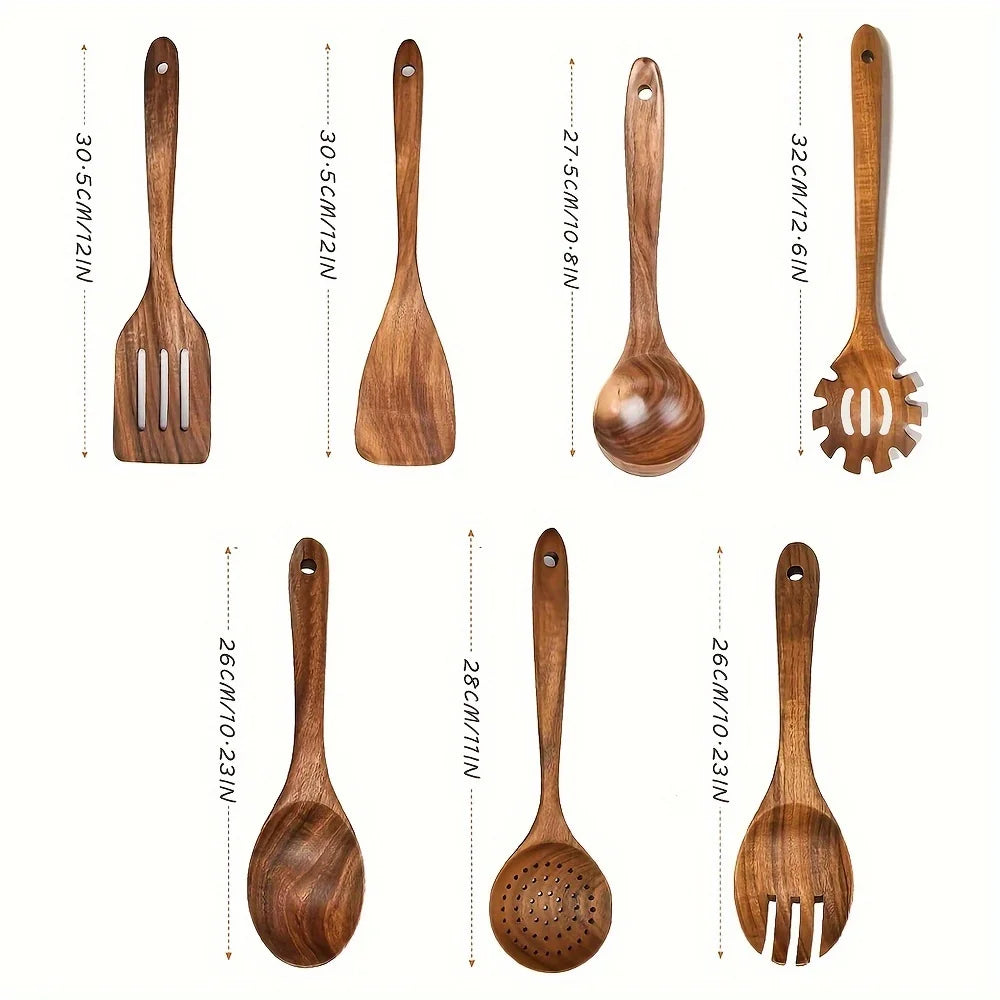 8pcs Cooking Utensils Set Premium Wooden Heat Resistant Non stick Pan Kitchen Cooking Tool Shovel Spoon Fork Kitchen Accessories