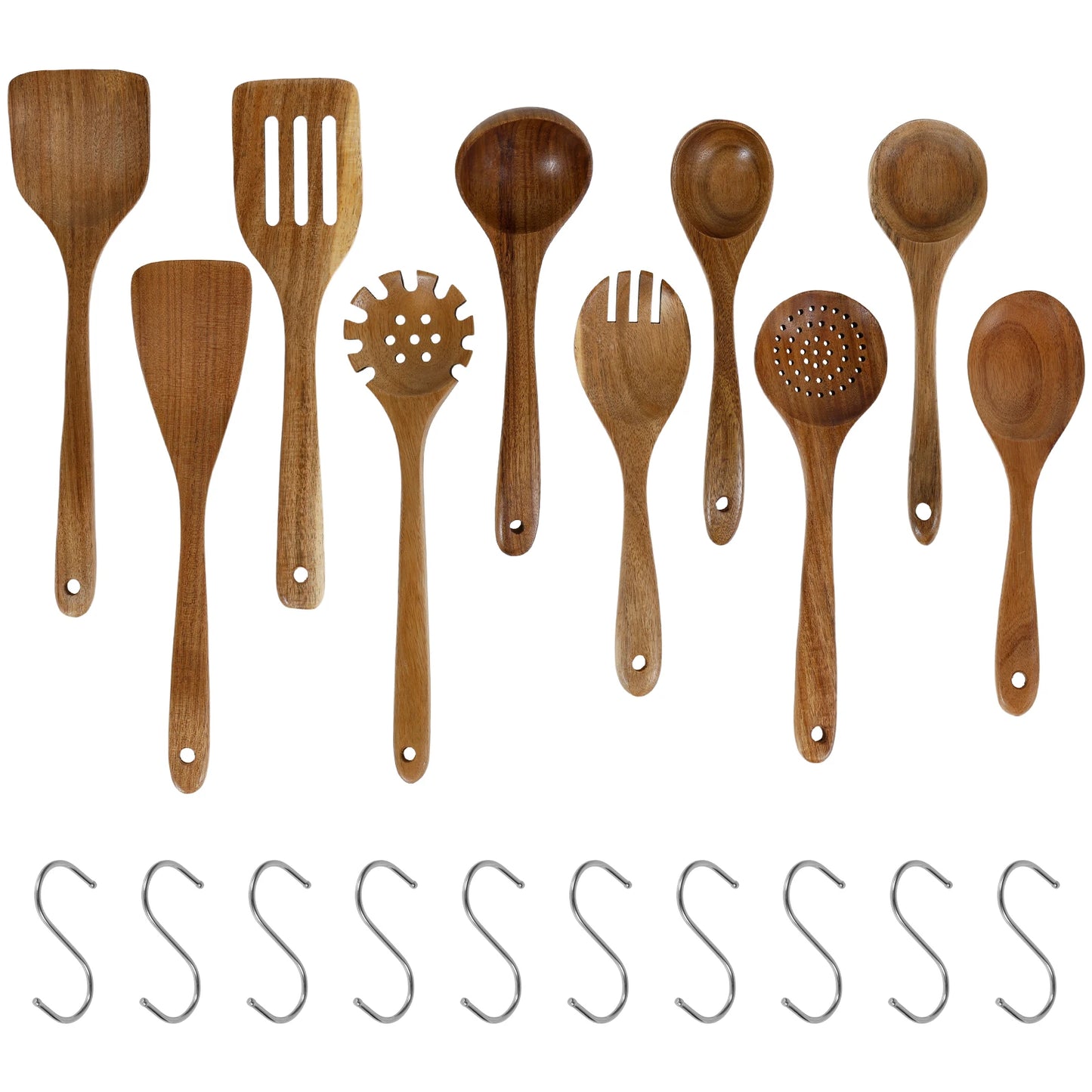 10Pcs Wooden Kitchen Utensils Set Frying Spatula Solid Wood High Temperature Resistant Soup Spoon Non-stick Stir-Fry Shovel