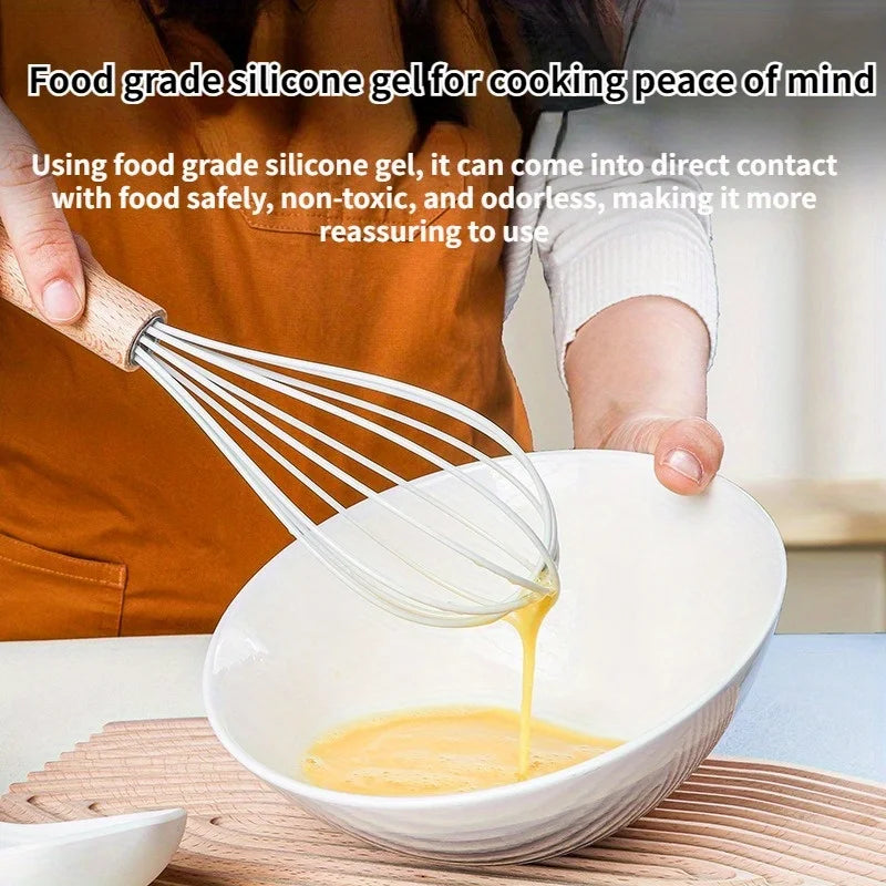 1Set of Silicone Kitchen Utensils with Wooden Handles,equipped with Storage Buckets for Easy Storage and A Cleaner Kitchen