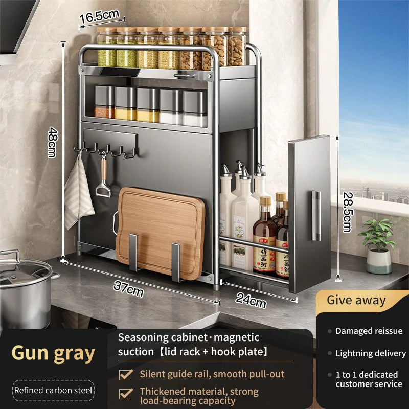 Kitchen Spice Organizer Kitchen Pull Out Seasoning Drawer Rack Countertop Dustproof Cup Storage Rack Multipurpose Spice Cabinet