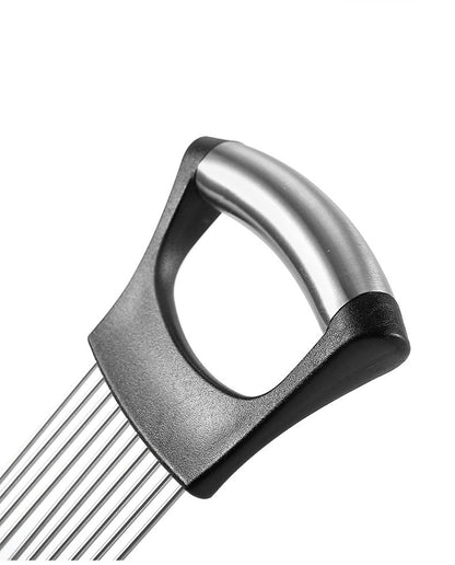 Multi-Function Stainless Steel Vegetable Cutter – Onion Holder, Steak Flosser & Slice Guide Tool