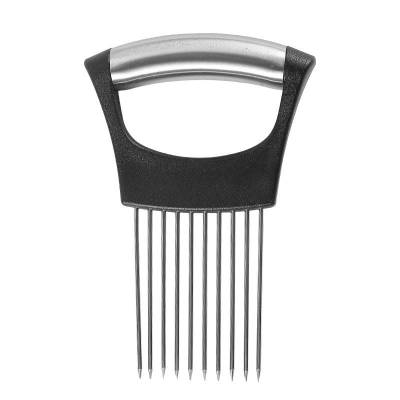 Multi-Function Stainless Steel Vegetable Cutter – Onion Holder, Steak Flosser & Slice Guide Tool