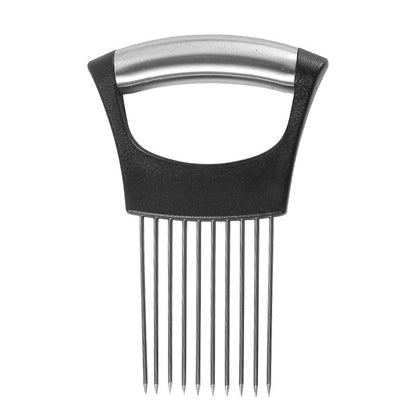 Multi-Function Stainless Steel Vegetable Cutter – Onion Holder, Steak Flosser & Slice Guide Tool