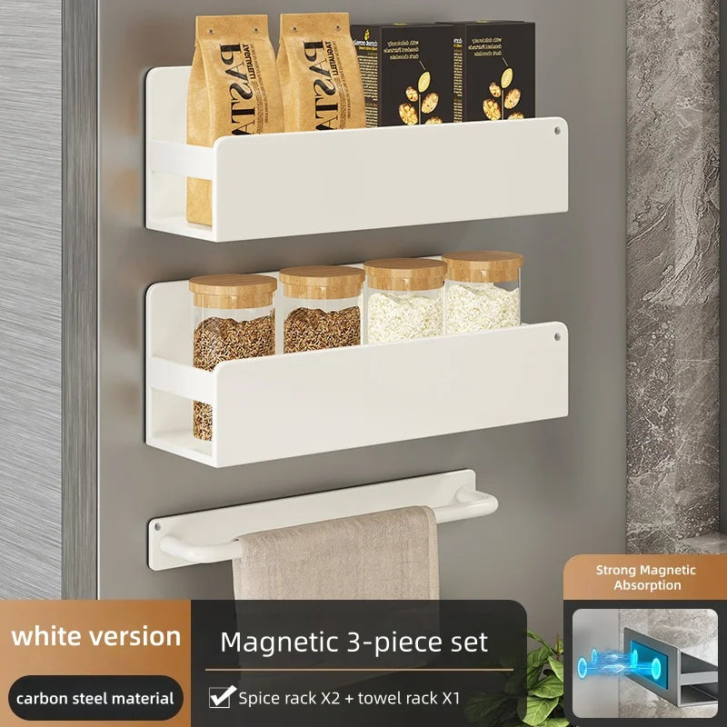 Magnetic Spice Storage Rack – Black Refrigerator & Oven Organizer, Fridge Shelf for Spices