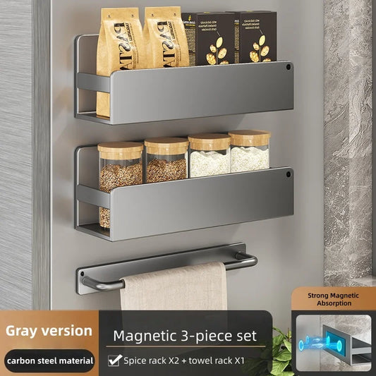 Magnetic Spice Storage Rack – Black Refrigerator & Oven Organizer, Fridge Shelf for Spices