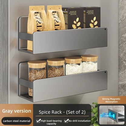 Magnetic Spice Storage Rack – Black Refrigerator & Oven Organizer, Fridge Shelf for Spices